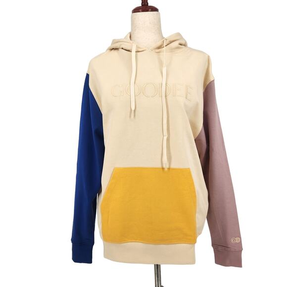 GOODEE x Kotn Women Ivory Colorblock Cotton Terry Boxy Oversize Hoodie Size S - Picture 1 of 10